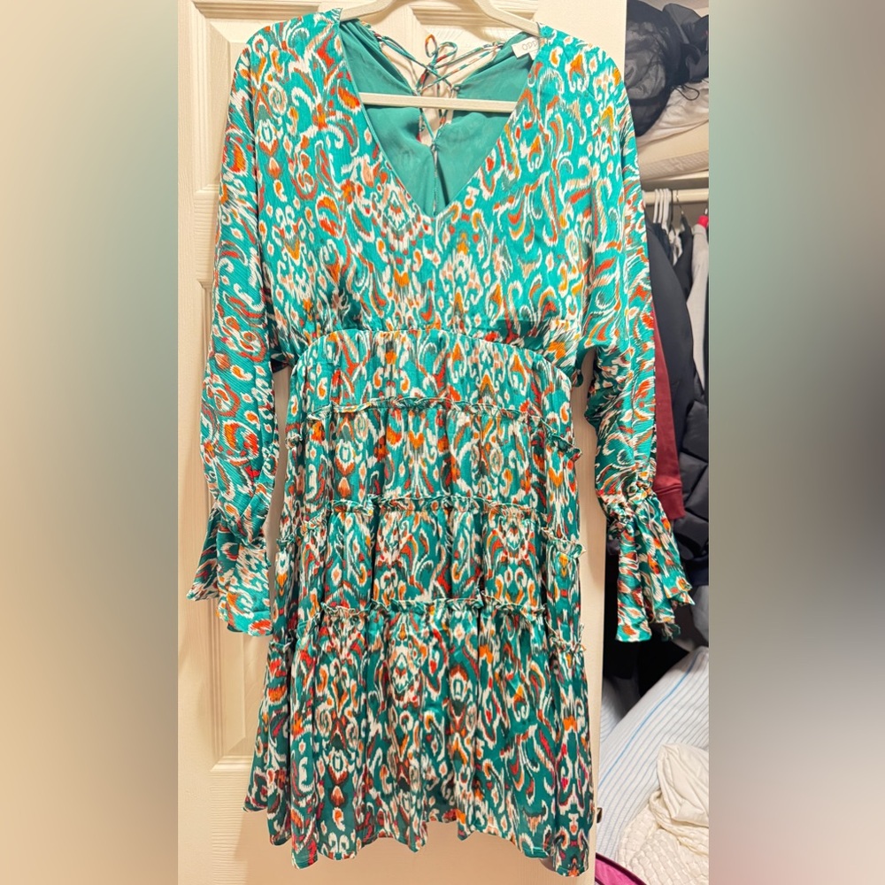 Elegant Green Patterned Long Sleeve Dress